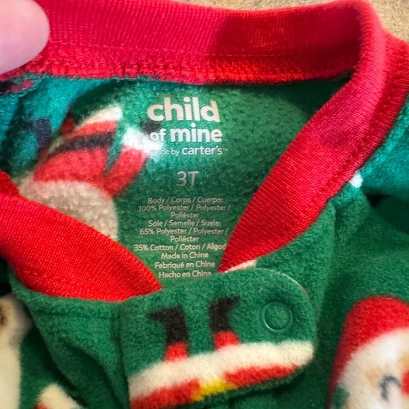 Carter's - Festive Green and Red Santa Toddler Onesie Pajamas, Size 3T - Picture 4 of 4